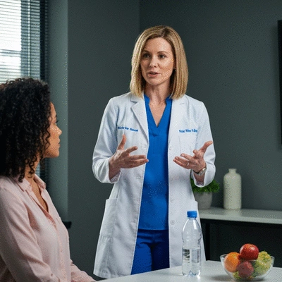 Diététicienne expliquant un plan nutritionnel à un patient