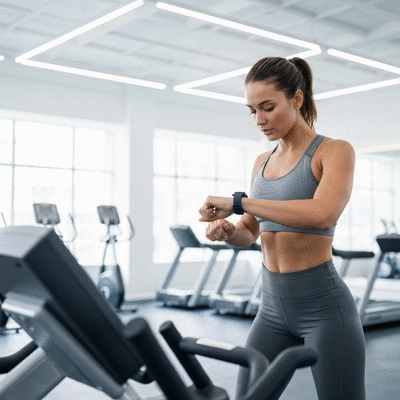 Person using a fitness tracker to monitor progress during a workout