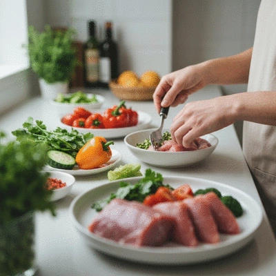 Healthy meal preparation with fresh ingredients