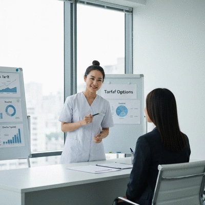 Dietitian explaining tariff options to a client during a consultation