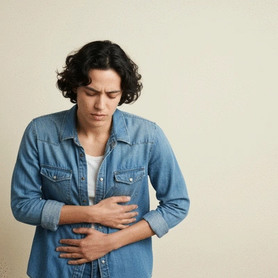 Person holding their stomach in discomfort, symbolizing digestive issues