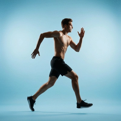 Athlète en train de courir, silhouette dynamique, no text, no words, no typography, clean image