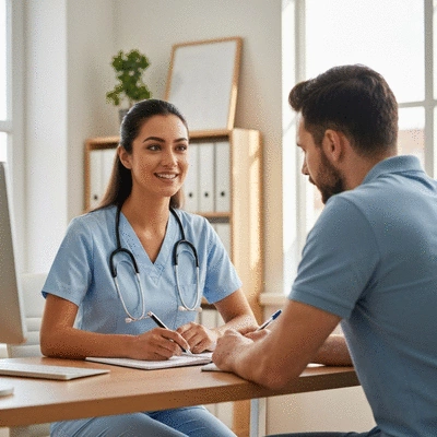 Dietitian consulting with a patient about digestive health