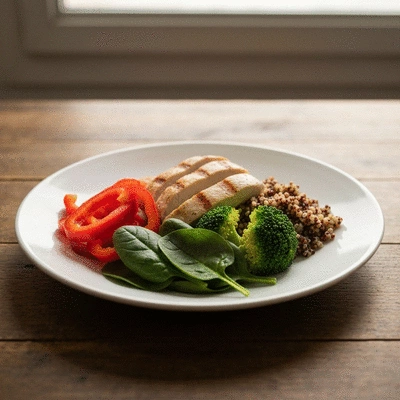 Assiette de repas équilibré avec légumes frais et protéines maigres