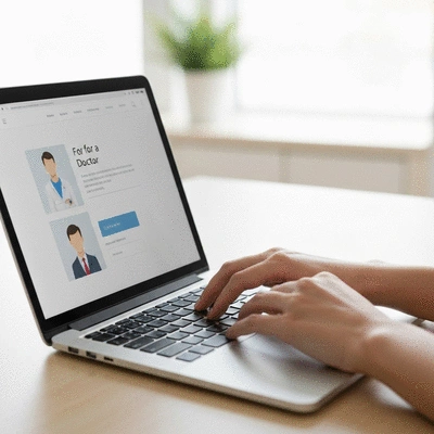 Searching for a doctor online on a laptop