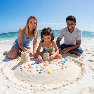 Famille souriante préparant un repas sain dans une cuisine moderne, avec des légumes frais et des ustensiles de cuisine