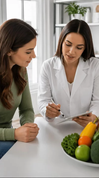 Diététicienne expliquant un plan alimentaire à une patiente