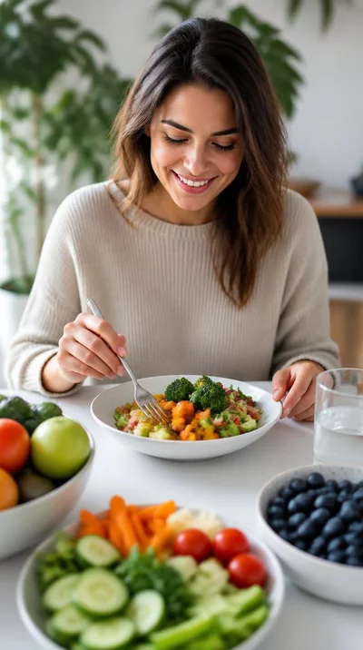 Personne suivant un régime alimentaire équilibré avec des fruits et légumes frais