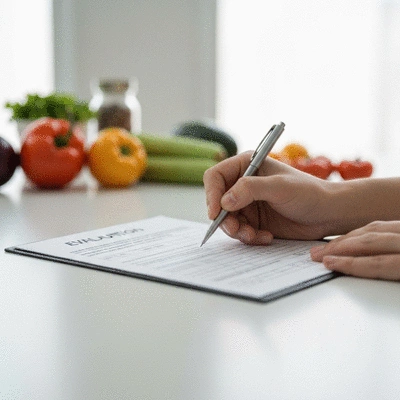 Personne remplissant un questionnaire d'évaluation nutritionnelle